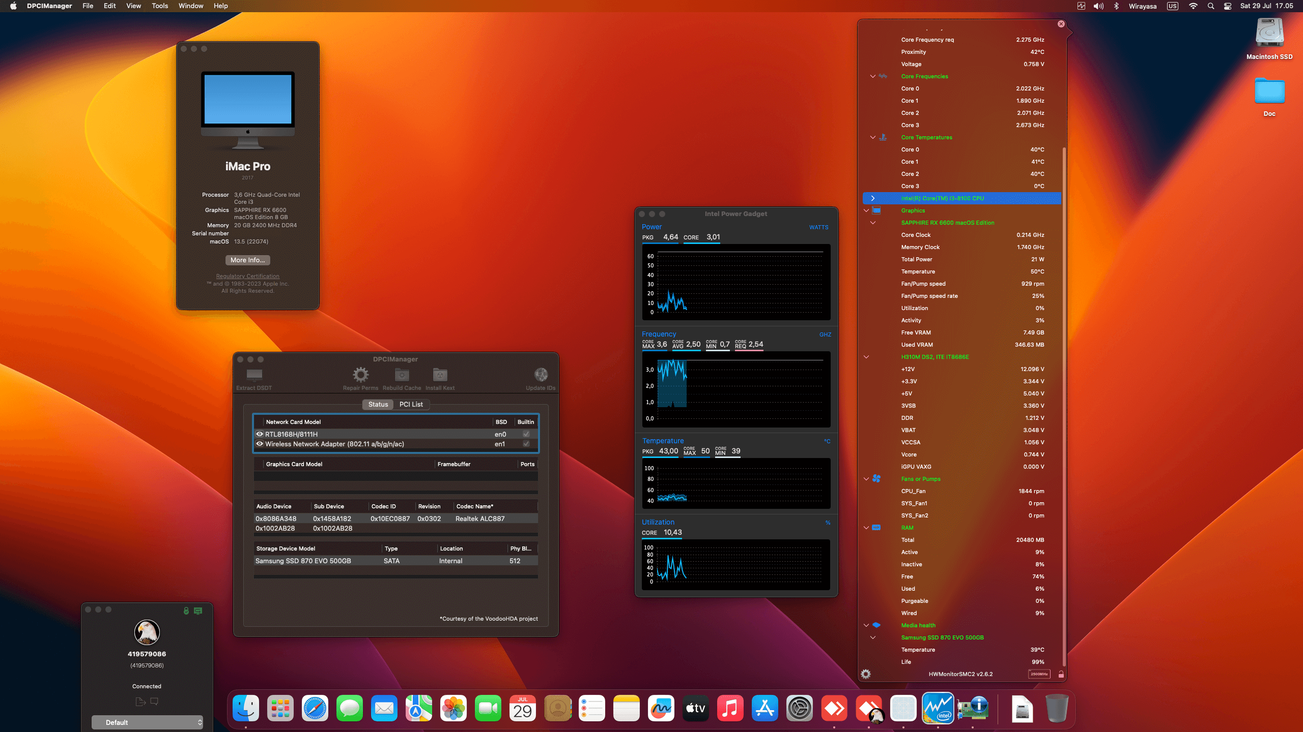 Success Hackintosh macOS Ventura 13.5 Build 22G74 in Gigabyte H310M DS2 + Intel Core i3 8100 + Sapphire RX 6600